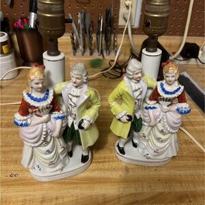 Candrea hand painted Victorian couple lamps. Vintage.